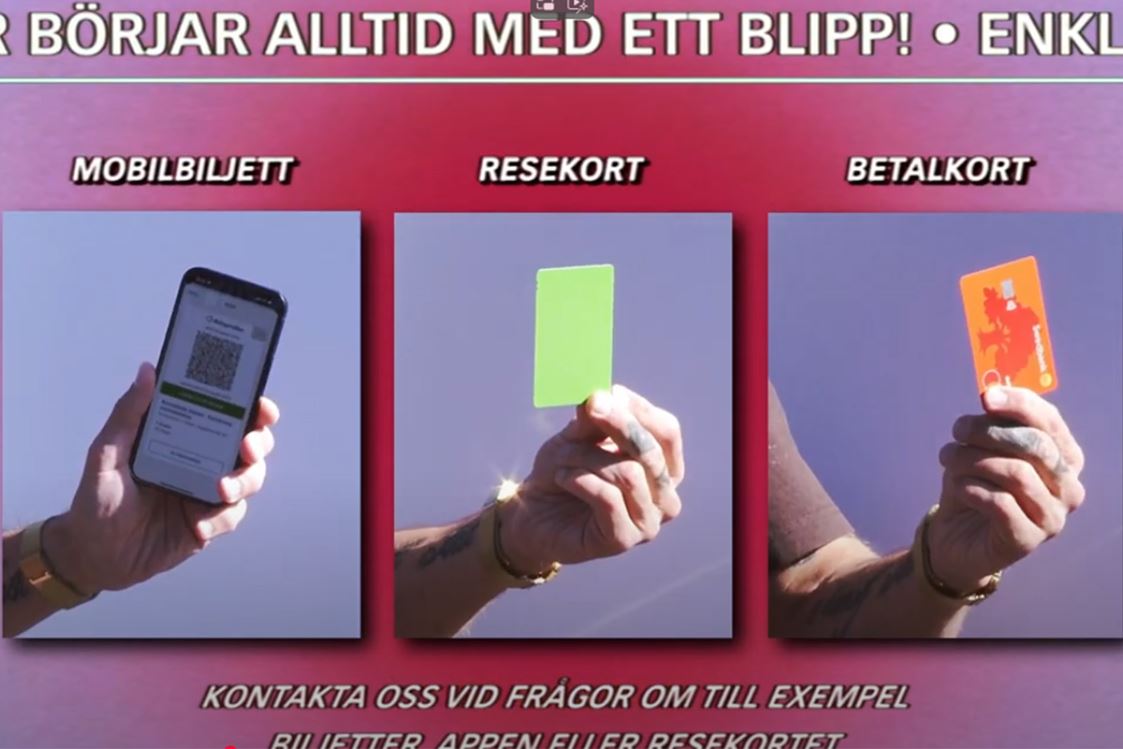 Tre olika kort du kan betala med på bussen.
